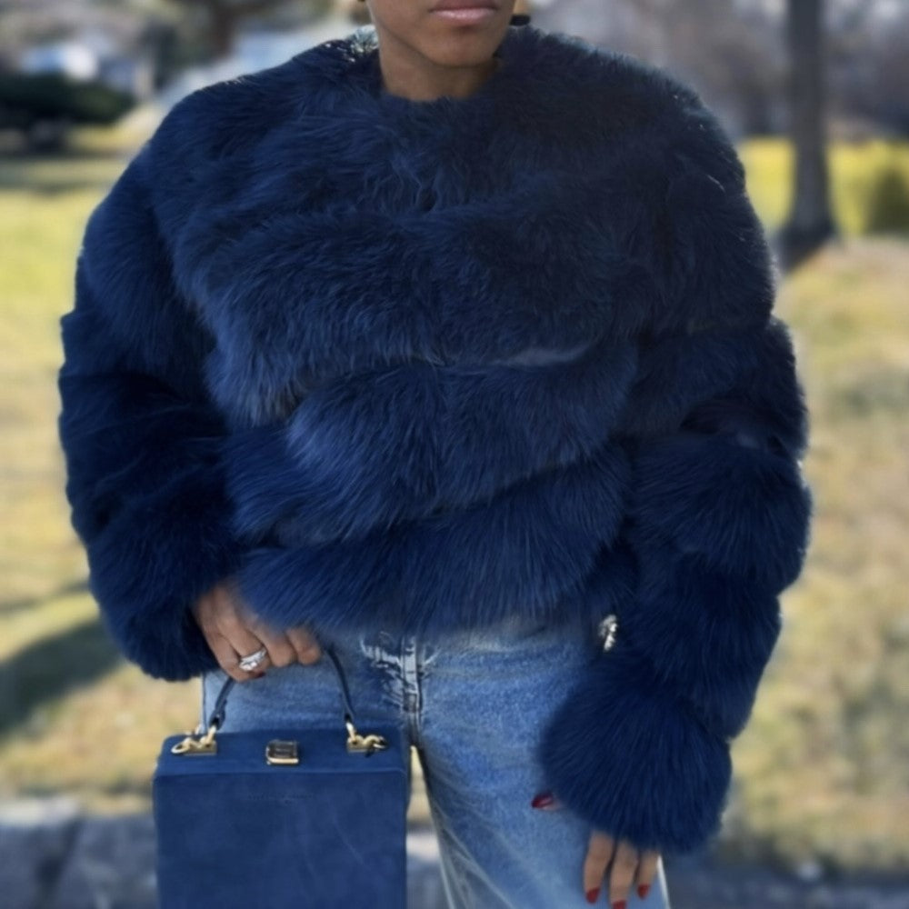 Women's Faux Fur Coat - Blue