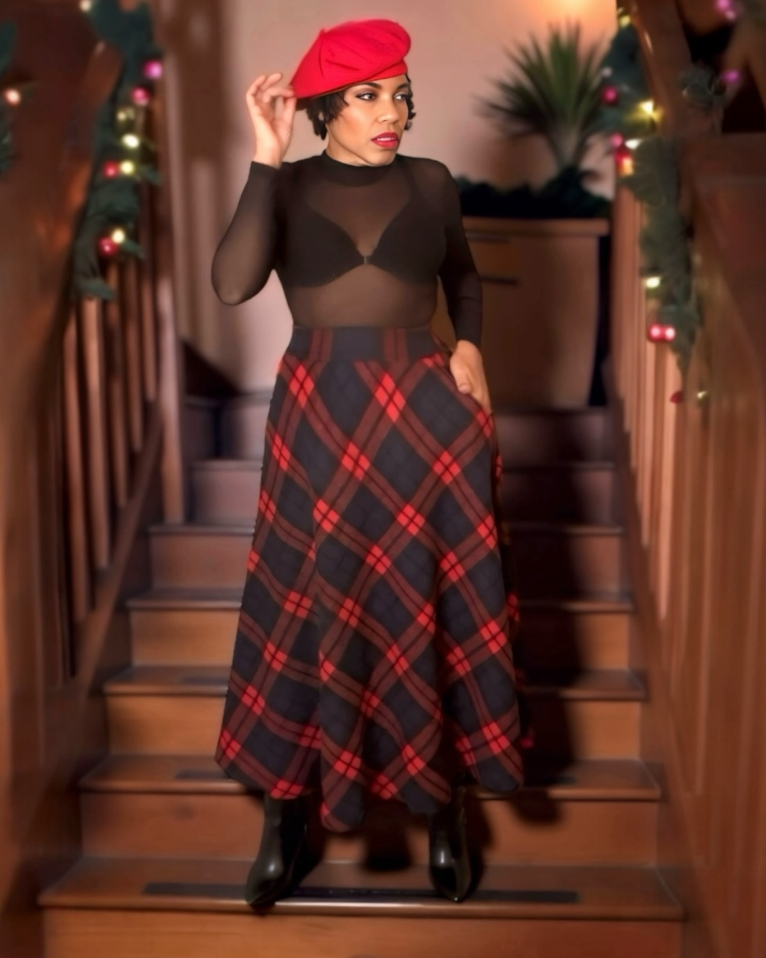 holiday red plaid skirt