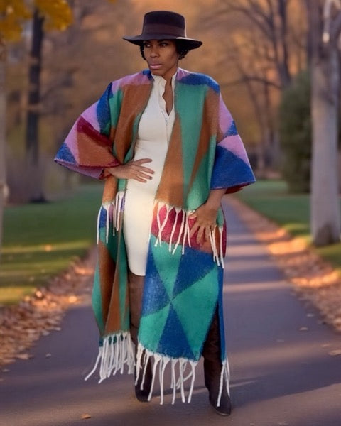 cozy poncho sweater front view