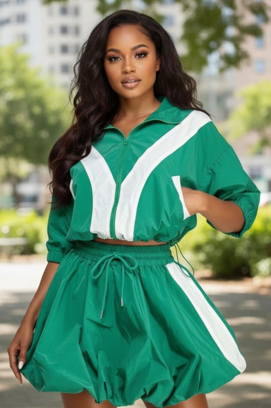 Emerald Breeze Bubble Skirt Set
