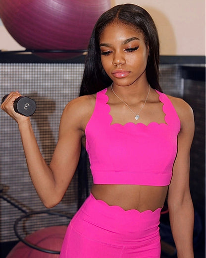 Lycra Scalloped Sports Bra and Leggings Set | Est ship 8/22 -8/29