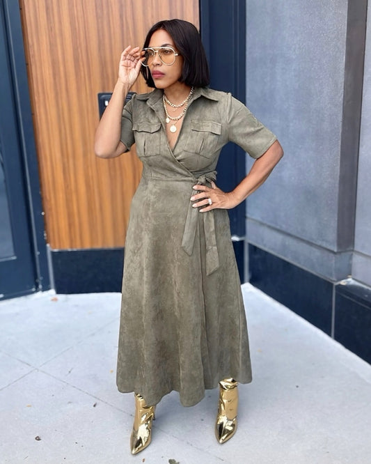 Suede Wrap Dress