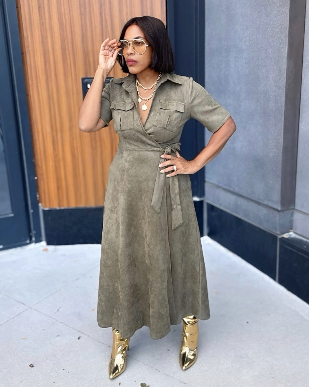 Suede Wrap Dress