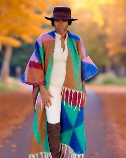 women's cozy poncho sweater front view