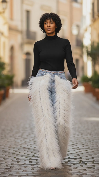 High Waist Feathered Jeans