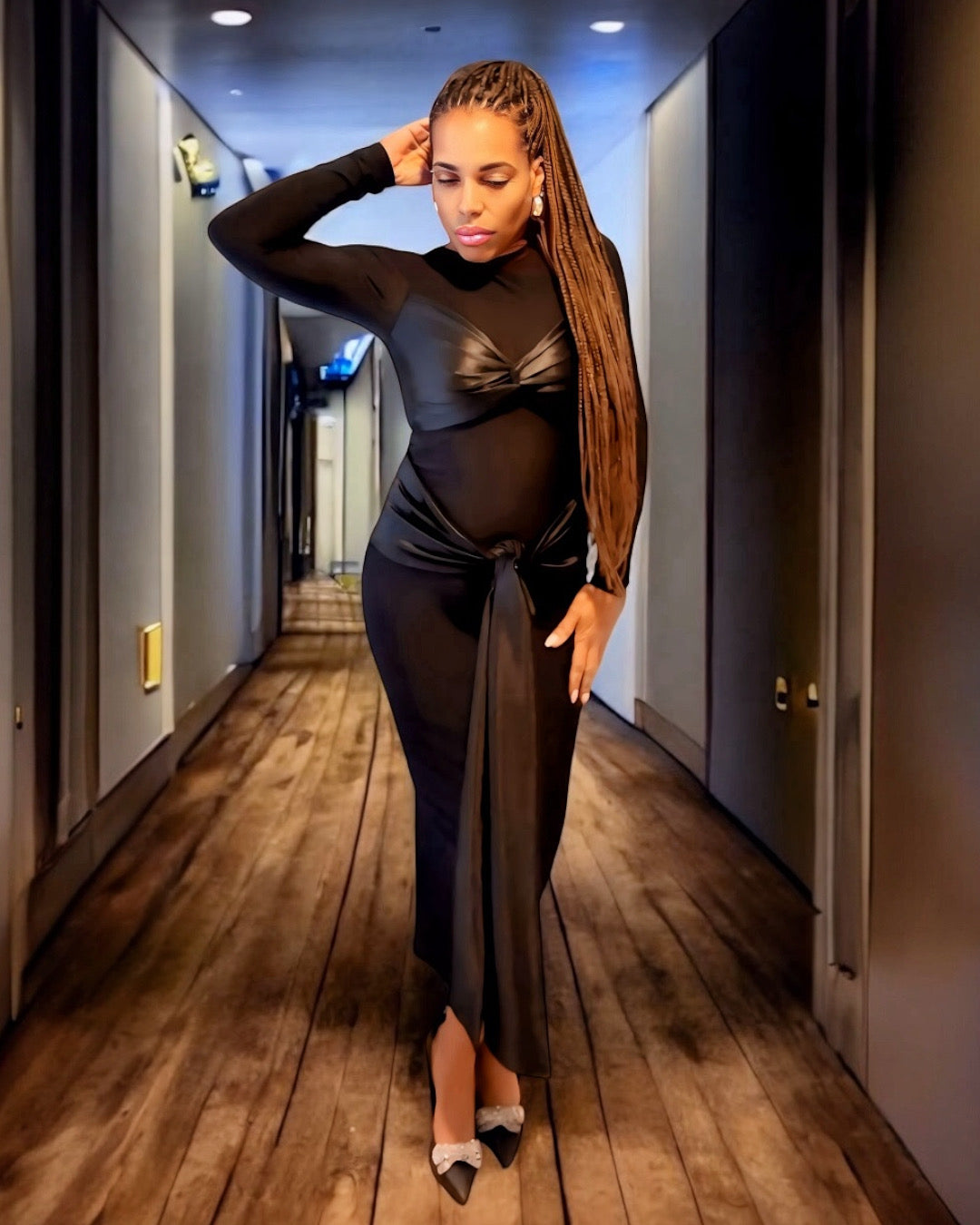 satin stretch midi dress